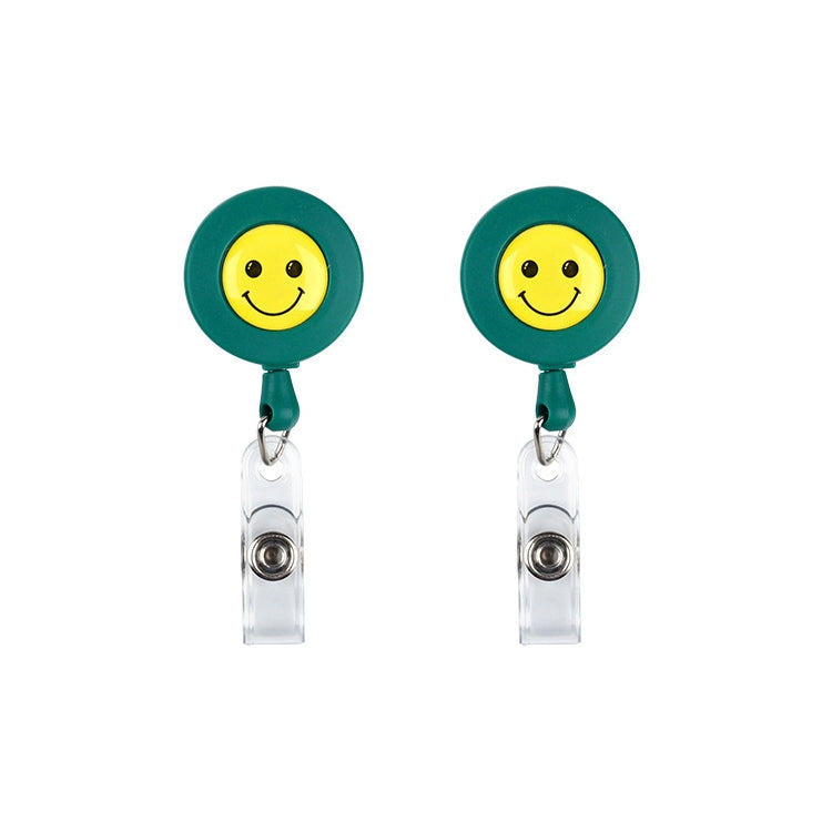 2 PCS ID Easy-to-pull Buckle Smiling Face Holder Name Tag Card Key Badge Retractable Holder Green