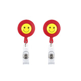 2 PCS ID Easy-to-pull Buckle Smiling Face Holder Name Tag Card Key Badge Retractable Holder Red