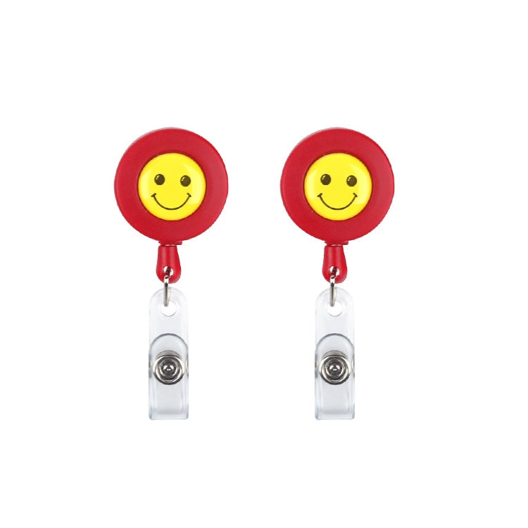 2 PCS ID Easy-to-pull Buckle Smiling Face Holder Name Tag Card Key Badge Retractable Holder Red