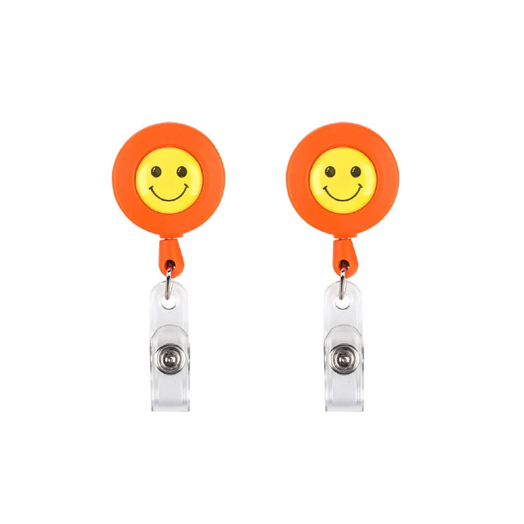 2 PCS ID Easy-to-pull Buckle Smiling Face Holder Name Tag Card Key Badge Retractable Holder Orange