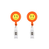 2 PCS ID Easy-to-pull Buckle Smiling Face Holder Name Tag Card Key Badge Retractable Holder Orange