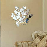 2 Sets Flower Pattern Wall Sticker Home Decor 3D Wall Decal Art DIY Mirror Wall Stickers Living Room Decoration Sliver