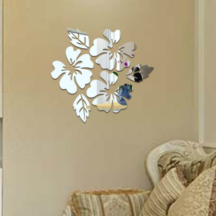 2 Sets Flower Pattern Wall Sticker Home Decor 3D Wall Decal Art DIY Mirror Wall Stickers Living Room Decoration Sliver