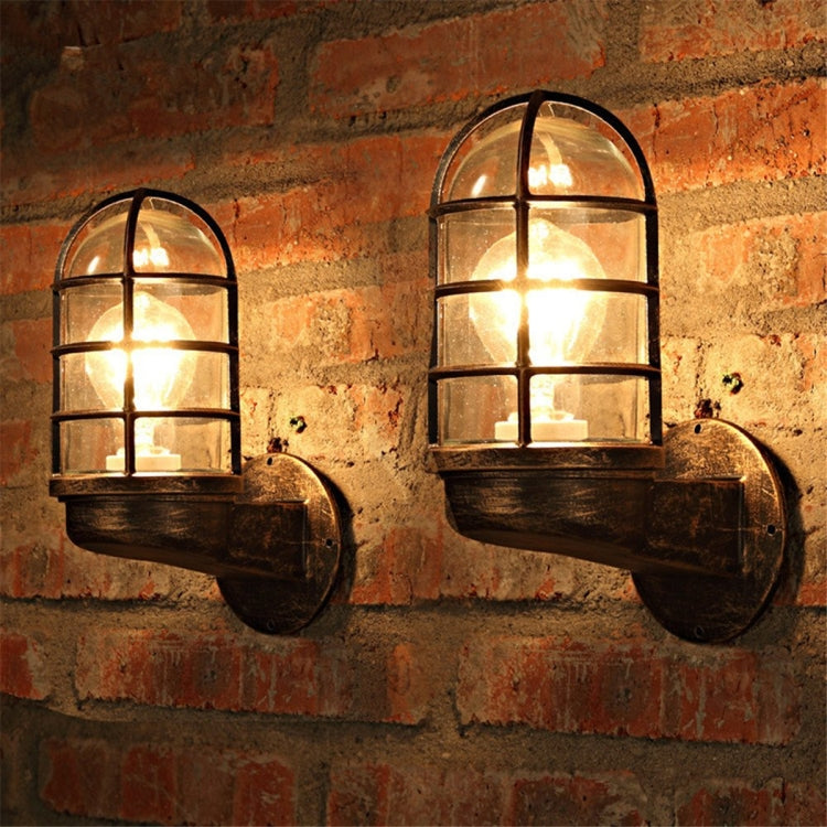 Retro Industrial Cage Wall Lamp Attic Interior Lighting Iron Copper Wall Lamp without Bulb, Black, Bronze