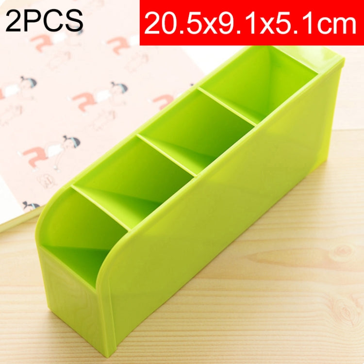 2 PCS Multi-function 4 Grid Desktop Pen Holder Office School Storage Case Plastic Box Desk Pen Pencil Organizer Green