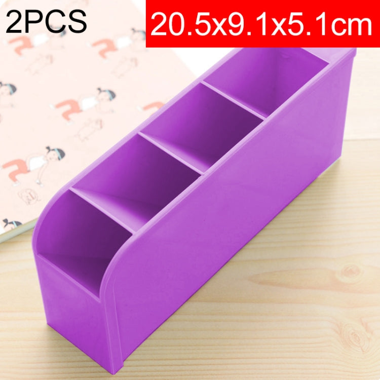 2 PCS Multi-function 4 Grid Desktop Pen Holder Office School Storage Case Plastic Box Desk Pen Pencil Organizer Purple