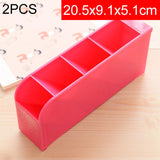 2 PCS Multi-function 4 Grid Desktop Pen Holder Office School Storage Case Plastic Box Desk Pen Pencil Organizer Red