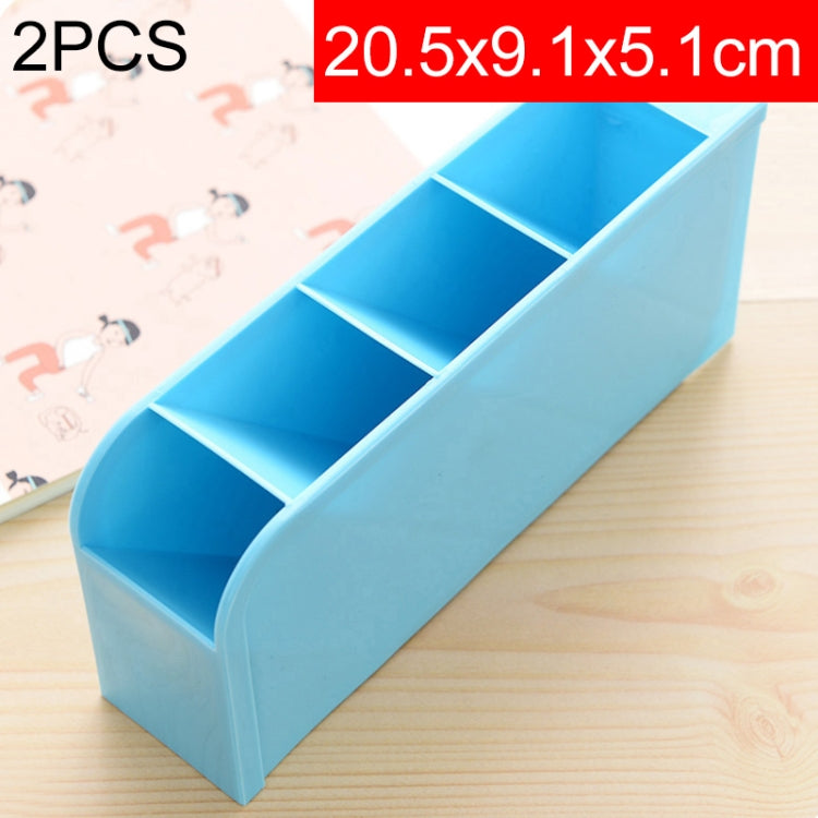 2 PCS Multi-function 4 Grid Desktop Pen Holder Office School Storage Case Plastic Box Desk Pen Pencil Organizer Blue