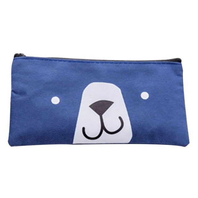 2 PCS Cartoon Dog Simple Big Capacity Pencil Bag Office School Student Supplie Stationery, Grey, Blue, Dark Blue, Light Yellow Blue Blue