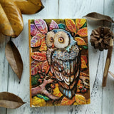 01663 Vintage Thick Handmade Leather Carving Owl Sketchbook Journal Cute Notebook