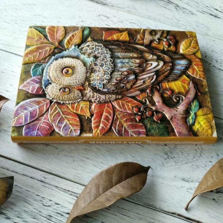01663 Vintage Thick Handmade Leather Carving Owl Sketchbook Journal Cute Notebook