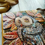 01663 Vintage Thick Handmade Leather Carving Owl Sketchbook Journal Cute Notebook