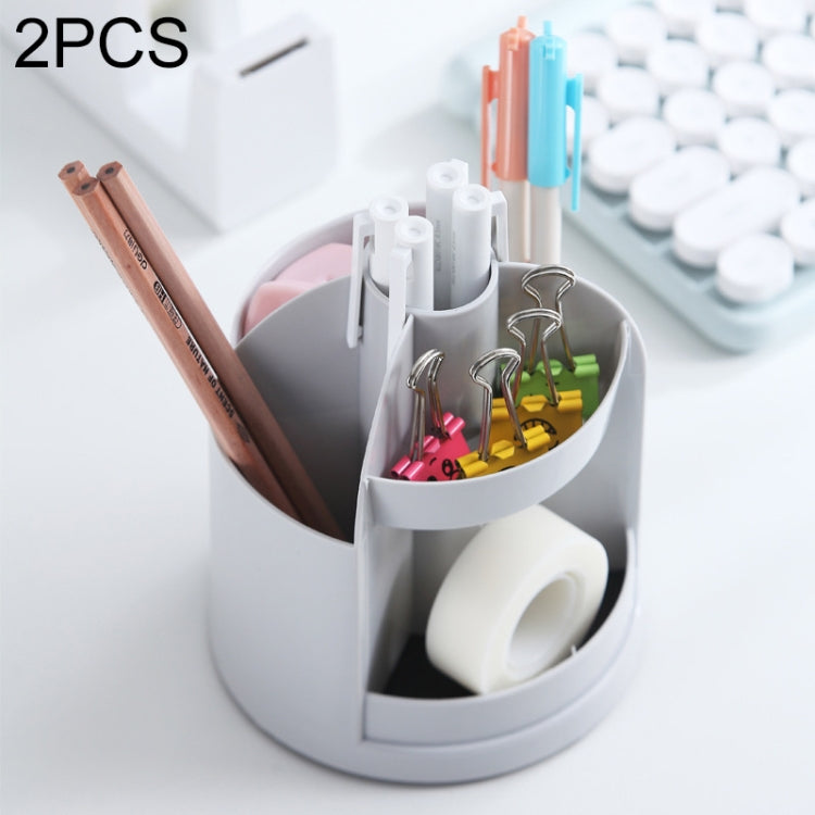 2 PCS Multi-function Rotating Plastic Gift Pen Holder Office Storage Box Gray