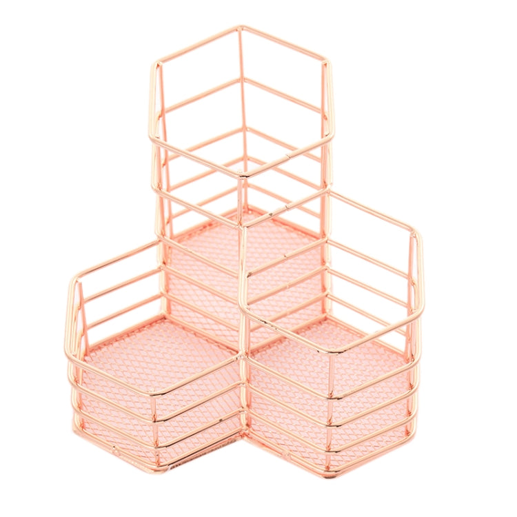 Pen Cup Holder Desk Hexagon Iron Hollow Makeup Brush Organizer Stationery Storage Container Hexagonal Penholder, Pen Cup Holder