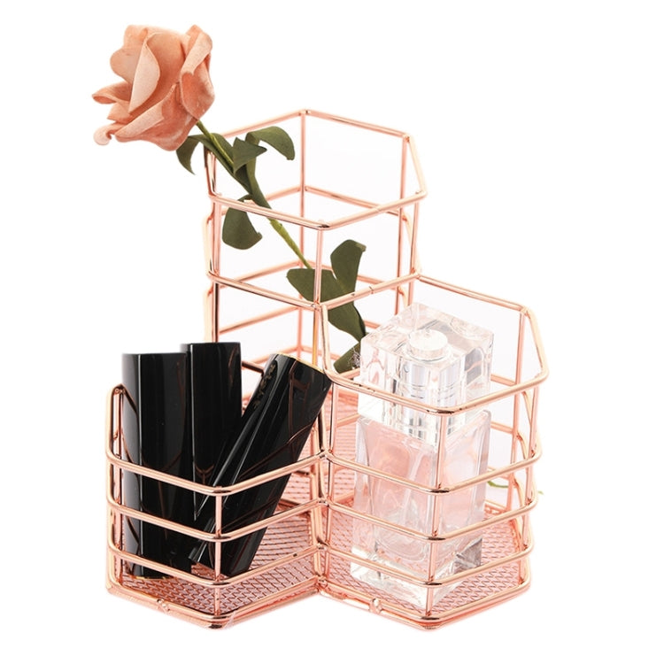 Pen Cup Holder Desk Hexagon Iron Hollow Makeup Brush Organizer Stationery Storage Container Hexagonal Penholder, Pen Cup Holder