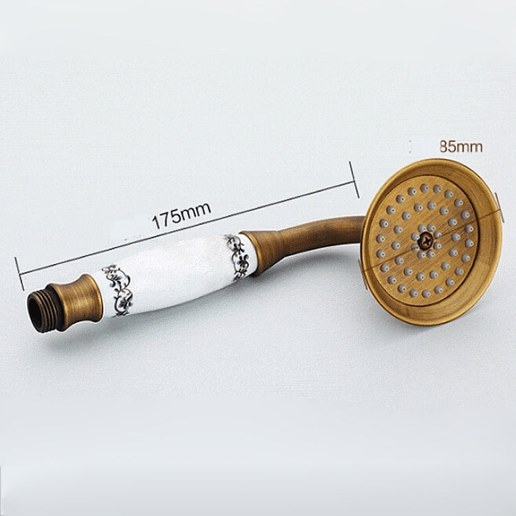 Antique Brass Wall Mounted Bathroom Tub Faucet Dual Ceramics Handles Telephone Style Hand Shower, Blue and White Telephone Shower, Telephone Shower + Fixed Seat, Telephone Shower + Blue and White Fixed Seat