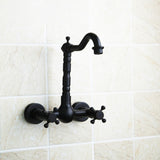 Wall-mounted Bathroom All Bronze Cold Hot Water Ancient Wall Faucet Black ancient