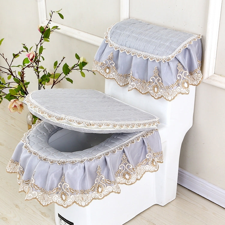 3 PCS / Set Universal Anti-Dust Cover Fabric Zipper Toilet Seat Gray