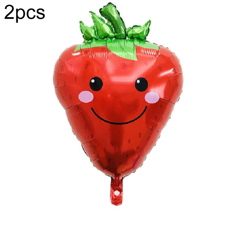 2 PCS Cartoon Vegetables and Fruits Aluminum Film Balloon Children Party Decoration Supplies Inflatable Toys, Strawberry, Broccoli, Grape, Carrot, Banana, Corn, Tomato, Orange Strawberry