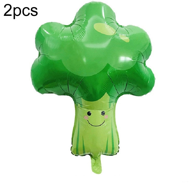 2 PCS Cartoon Vegetables and Fruits Aluminum Film Balloon Children Party Decoration Supplies Inflatable Toys, Strawberry, Broccoli, Grape, Carrot, Banana, Corn, Tomato, Orange Broccoli