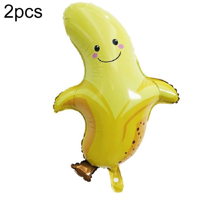 2 PCS Cartoon Vegetables and Fruits Aluminum Film Balloon Children Party Decoration Supplies Inflatable Toys, Strawberry, Broccoli, Grape, Carrot, Banana, Corn, Tomato, Orange Banana