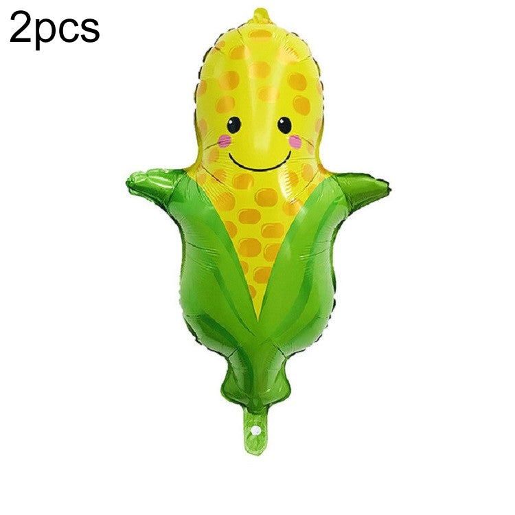 2 PCS Cartoon Vegetables and Fruits Aluminum Film Balloon Children Party Decoration Supplies Inflatable Toys, Strawberry, Broccoli, Grape, Carrot, Banana, Corn, Tomato, Orange Corn