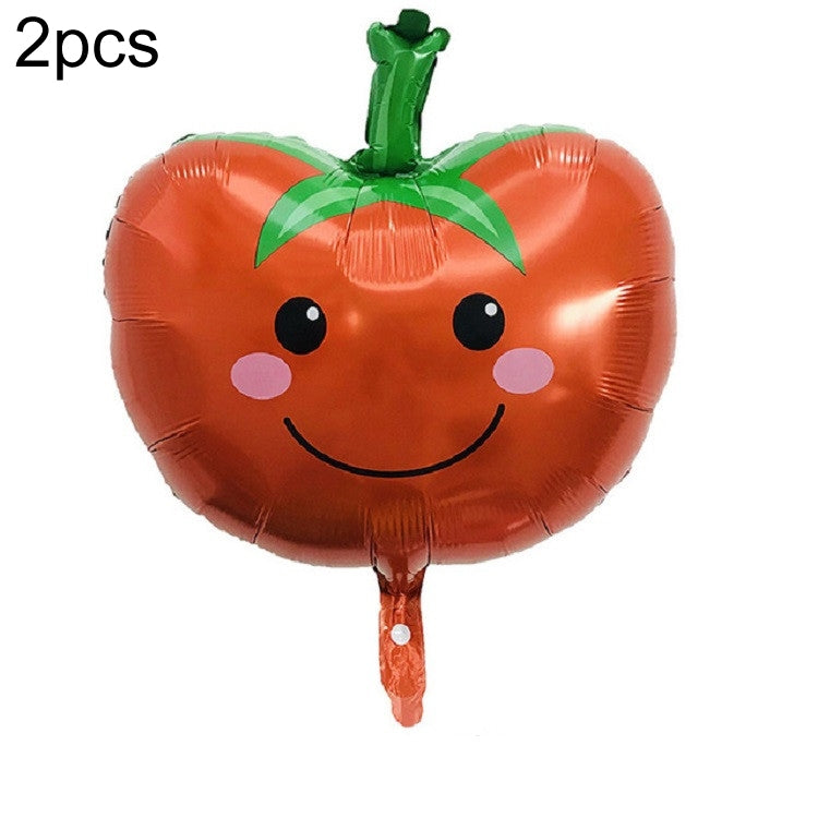 2 PCS Cartoon Vegetables and Fruits Aluminum Film Balloon Children Party Decoration Supplies Inflatable Toys, Strawberry, Broccoli, Grape, Carrot, Banana, Corn, Tomato, Orange Tomato