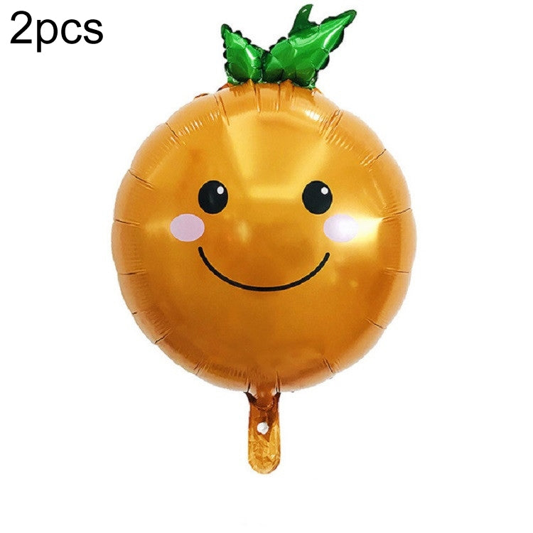 2 PCS Cartoon Vegetables and Fruits Aluminum Film Balloon Children Party Decoration Supplies Inflatable Toys, Strawberry, Broccoli, Grape, Carrot, Banana, Corn, Tomato, Orange Orange