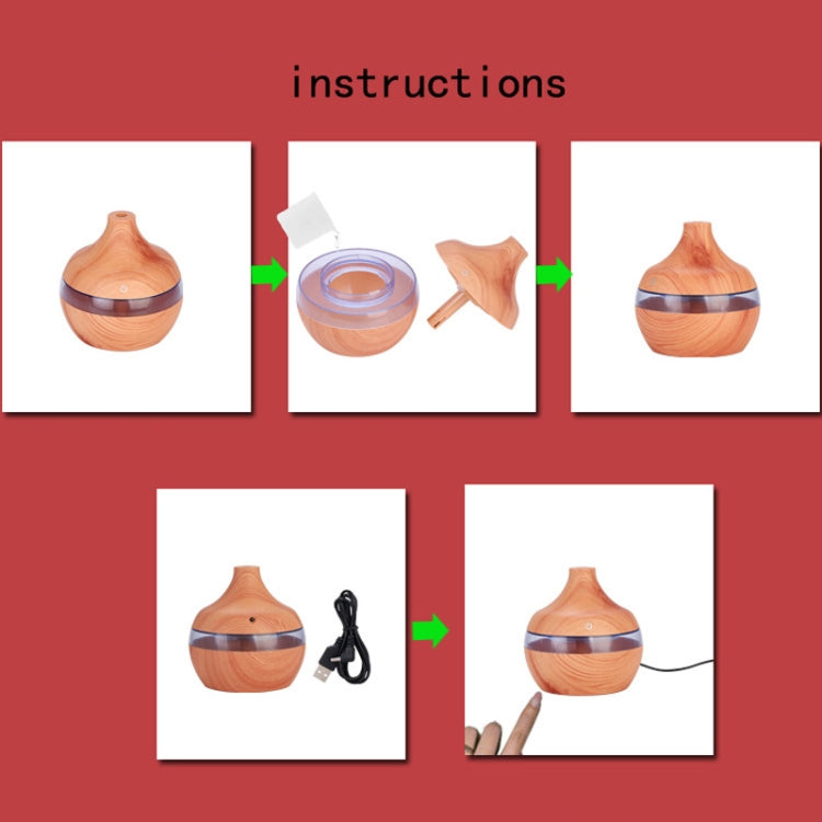 300ML Waterdrop Shape USB Wood Grain Aromatherapy Air Purifier Mute Humidifier, Deep Wood Grain, Light Wood Grain