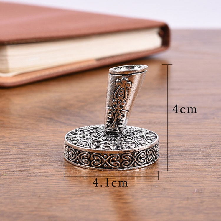 Retro Feather Pen Holder Metal Round Pen Holder, 4×4.1cm