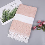 Striped Cotton Bath Towel With Tassels Thin Travel Camping Bath Sauna Beach Gym Pool Blanket Absorbent Easy Care