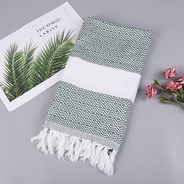 Striped Cotton Bath Towel With Tassels Thin Travel Camping Bath Sauna Beach Gym Pool Blanket Absorbent Easy Care