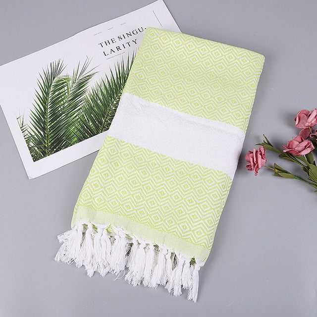 Striped Cotton Bath Towel With Tassels Thin Travel Camping Bath Sauna Beach Gym Pool Blanket Absorbent Easy Care
