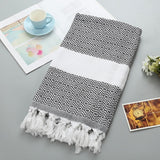 Striped Cotton Bath Towel With Tassels Thin Travel Camping Bath Sauna Beach Gym Pool Blanket Absorbent Easy Care