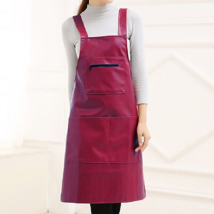 Waterproof Oil Proof Soft Leather Thick Wear-resistant Men and Women Overalls Apron Wine Red
