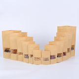 50 PCS Zipper Self Sealing Kraft Paper Bag with Window Stand Up for Gifts/Food/Candy/Tea/Party/Wedding Gifts, 9x14+3cm, 10x15+3cm, 12x20+4cm, 14x20+4cm, 14x22+4cm, 16x22+4cm, 16x26+4cm, 17x24+4cm, 18x26+4cm, 20x30+5cm, 23x35+5cm, 30x40+6cm