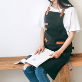 Washed Canvas Apron Chef Cafe Shop BBQ Hairdresser Aprons Black