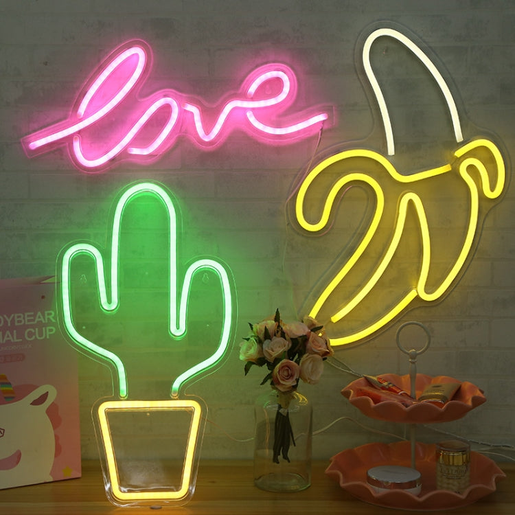 LED Acrylic Transparent Back Panel Neon Light Holiday Decoration Lamp, Cactus, Love, Popsicle, Banana