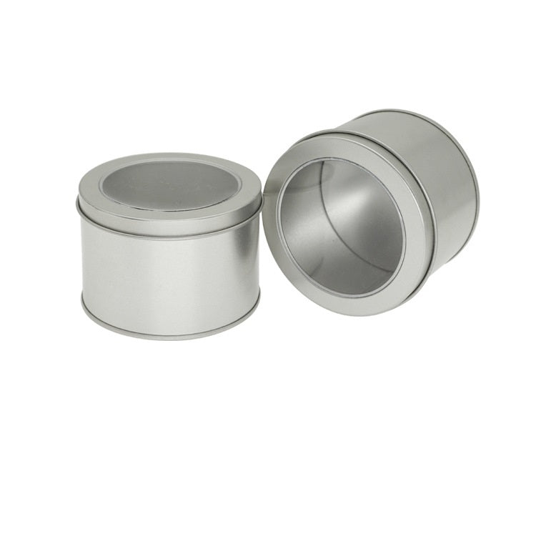 Deep Round Skylight Transparent Window Top Cover Tin Box Food Tea Can Baking Cake Box, 9cm x 9cm x 6cm