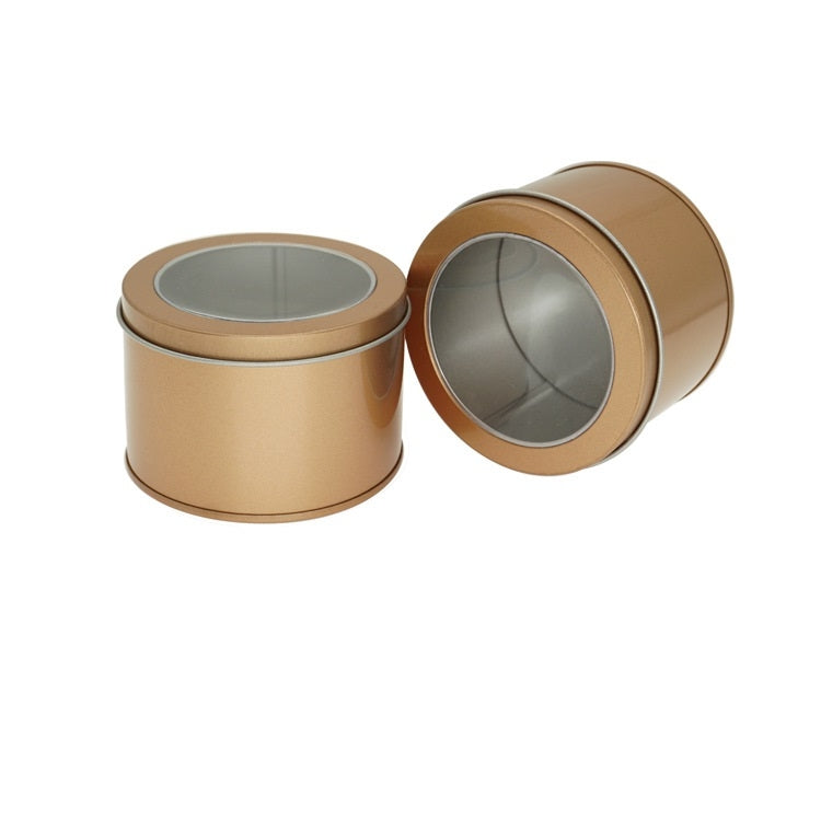 Deep Round Skylight Transparent Window Top Cover Tin Box Food Tea Can Baking Cake Box, 9cm x 9cm x 6cm