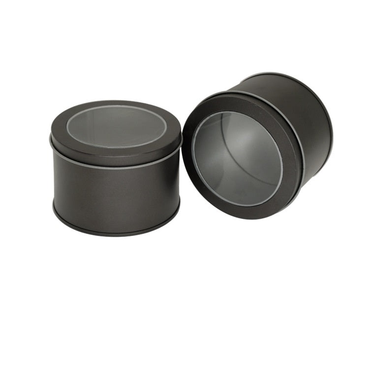 Deep Round Skylight Transparent Window Top Cover Tin Box Food Tea Can Baking Cake Box, 9cm x 9cm x 6cm