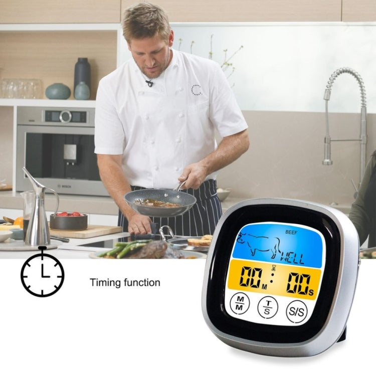 Kitchen Food Digital Display Touch Field Barbecue Thermometer, Black with Silver Frame, Gray with White Box