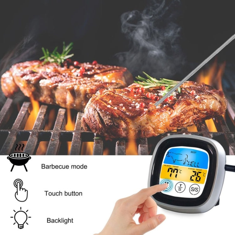Kitchen Food Digital Display Touch Field Barbecue Thermometer, Black with Silver Frame, Gray with White Box