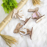 2 PCS Creative Easter Home Wooden Rabbit Decorative Ornaments, Powdered Flower, White Fower, White Spotted