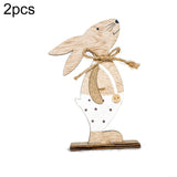 2 PCS Creative Easter Home Wooden Rabbit Decorative Ornaments, Powdered Flower, White Fower, White Spotted
