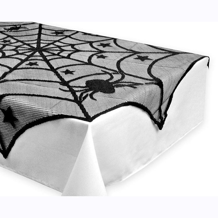 Halloween Party Black Lace Spider Web Tablecloth Decoration, 102x102CM