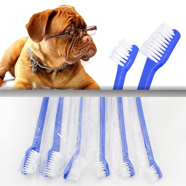 10pcs Dog Cat Effective Pets Oral Care Pet Toothbrush, Blue Handle + Medium Hair