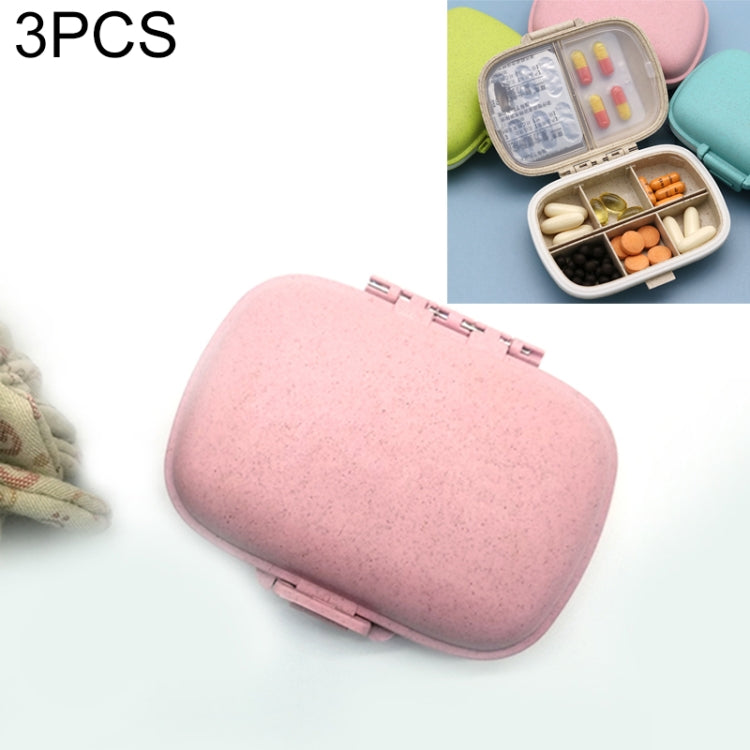 3 PCS 8-Grid Double-layer Portable Mini Straw Pill Storage Box Wheat Pink