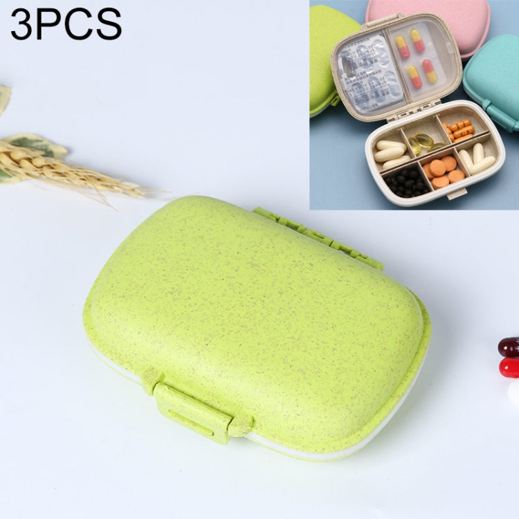 3 PCS 8-Grid Double-layer Portable Mini Straw Pill Storage Box Wheat Green