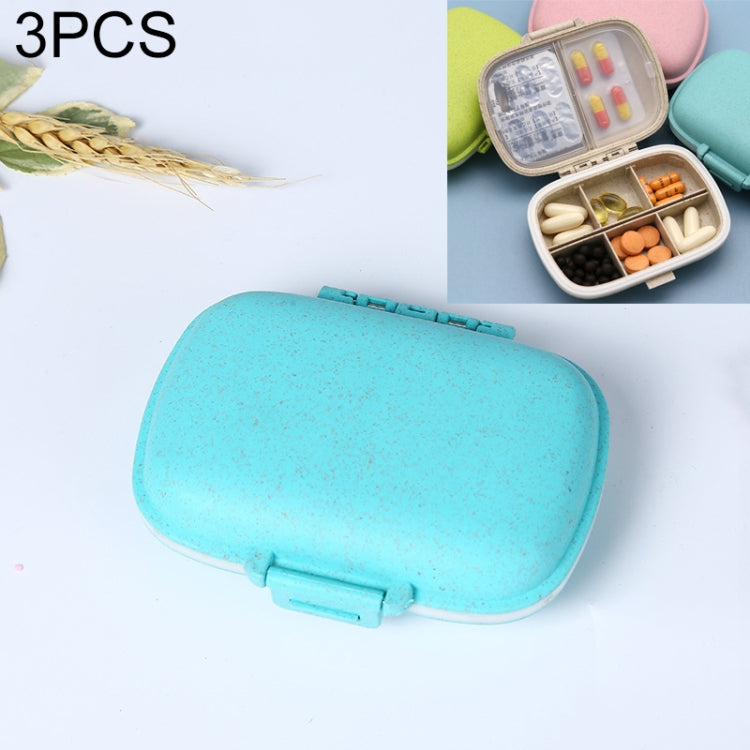 3 PCS 8-Grid Double-layer Portable Mini Straw Pill Storage Box Wheat Blue